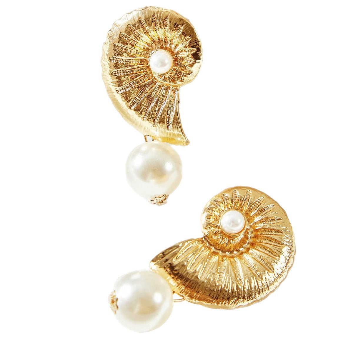 Conch Marine Style Earrings In Gold Alloy With Electroplated Finish, Unisex Design