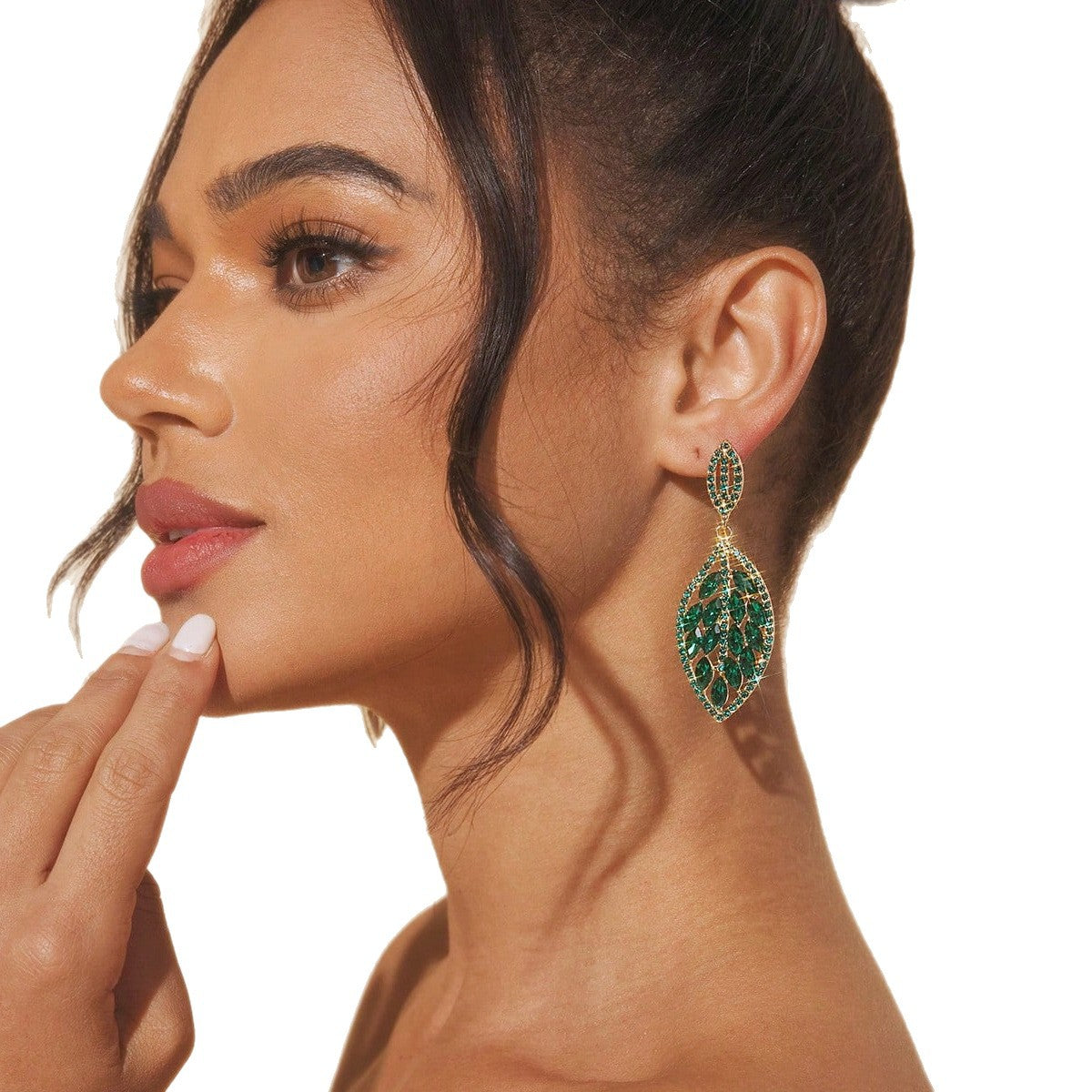 Sweet Green Leaves Stud Earrings In Electroplated Alloy, Unisex Design