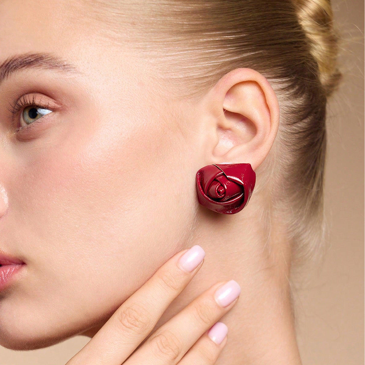 Retro Red Rose Earrings In Alloy With Electroplated Finish, Unisex Design