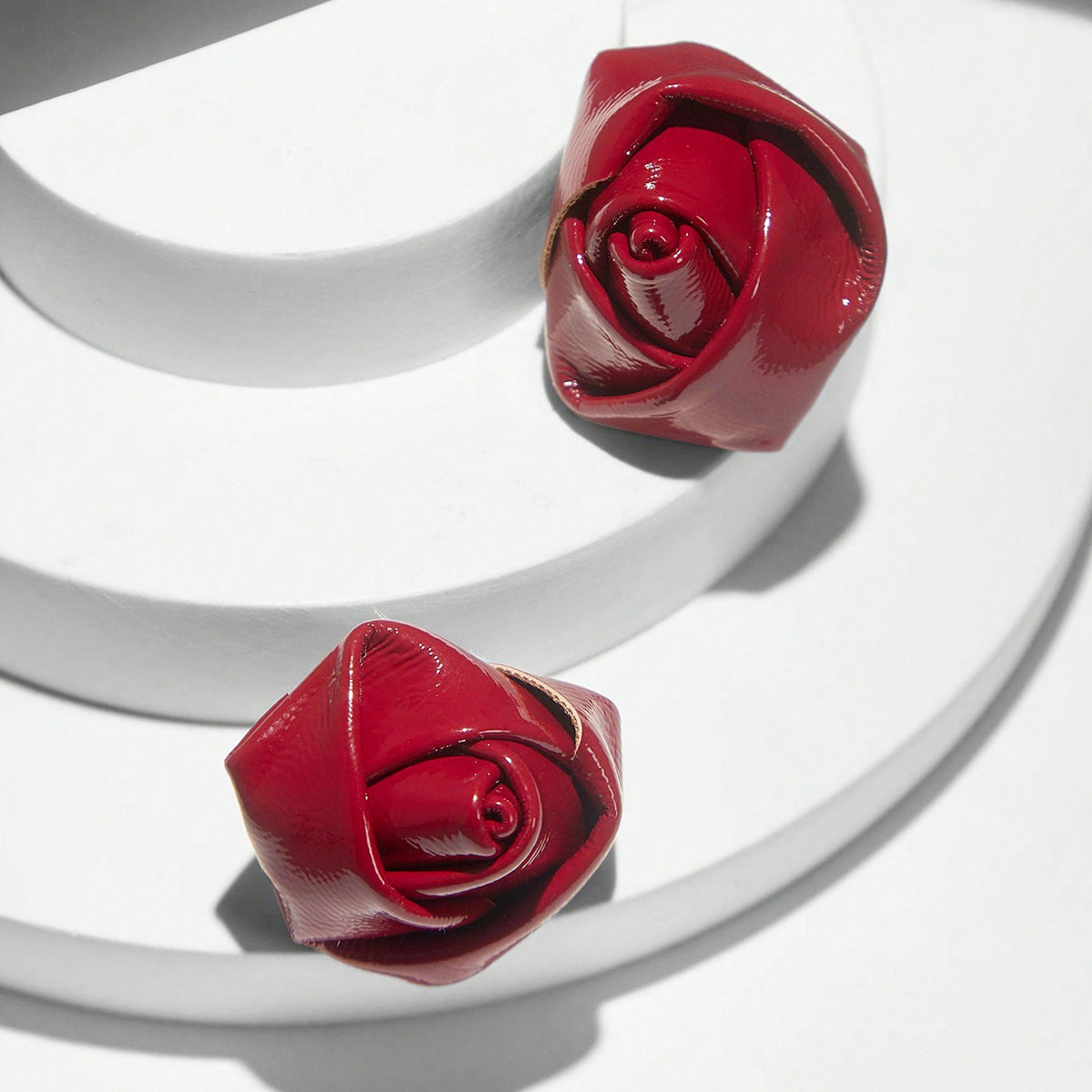 Retro Red Rose Earrings In Alloy With Electroplated Finish, Unisex Design