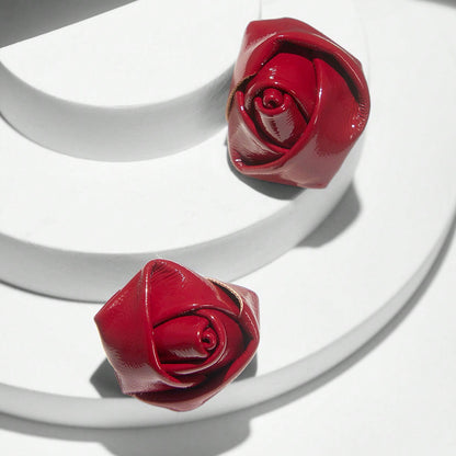 Retro Red Rose Earrings In Alloy With Electroplated Finish, Unisex Design