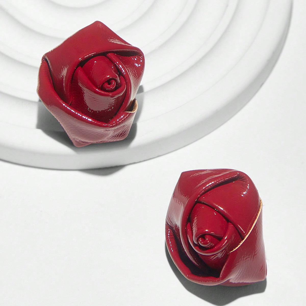 Retro Red Rose Earrings In Alloy With Electroplated Finish, Unisex Design