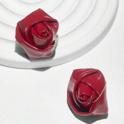 Retro Red Rose Earrings In Alloy With Electroplated Finish, Unisex Design