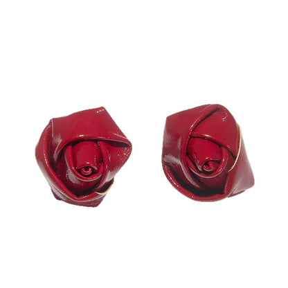 Retro Red Rose Earrings In Alloy With Electroplated Finish, Unisex Design