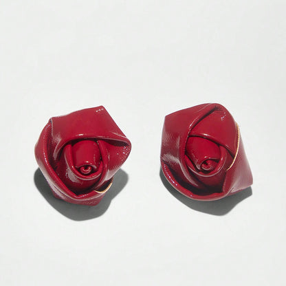 Retro Red Rose Earrings In Alloy With Electroplated Finish, Unisex Design