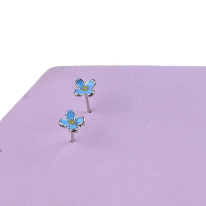 Sweet Blue Flower Earrings For Unisex, Electroplated Alloy Jewelry With Delicate Design