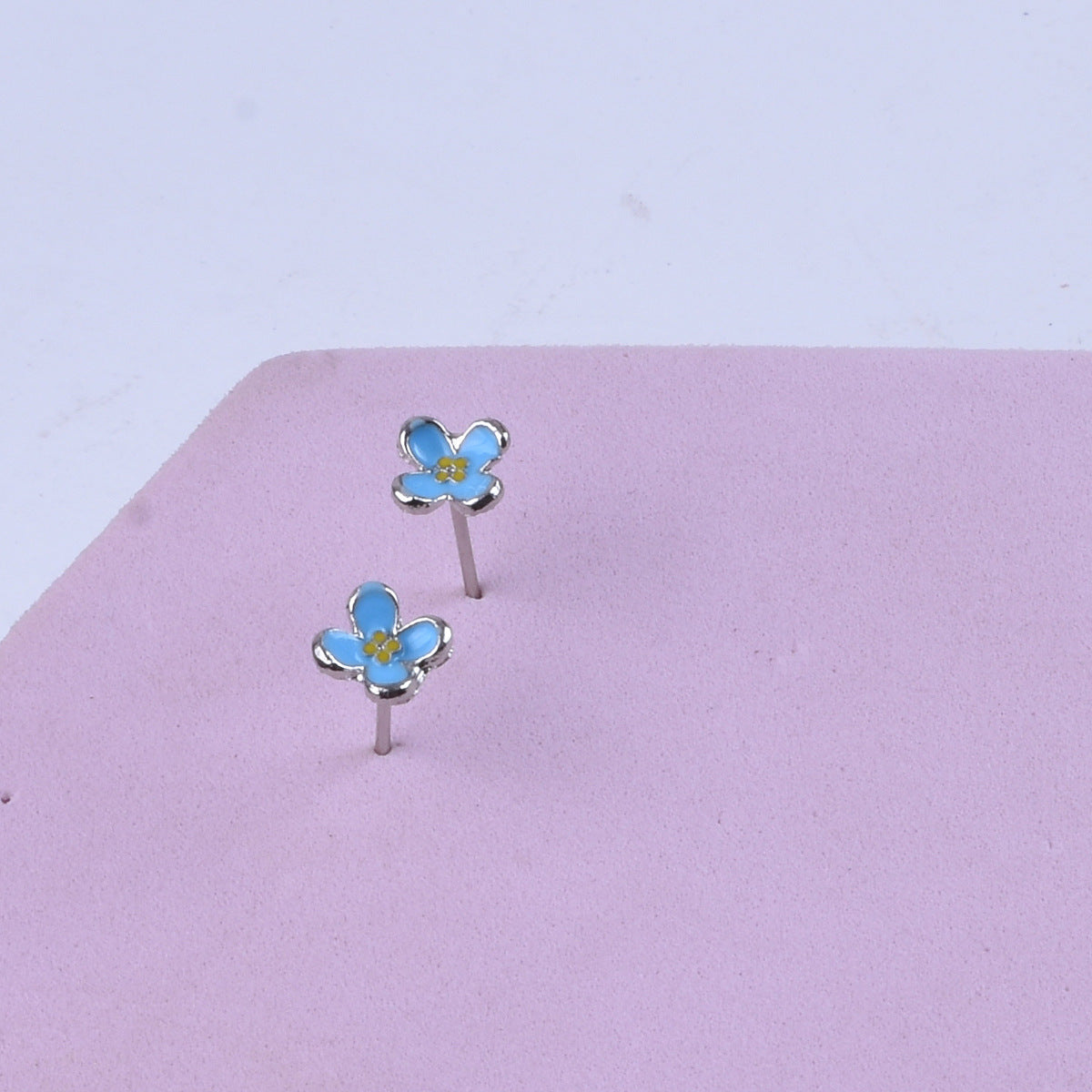 Sweet Blue Flower Earrings For Unisex, Electroplated Alloy Jewelry