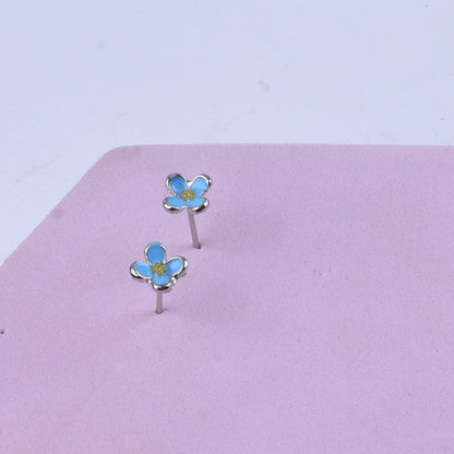 Sweet Blue Flower Earrings For Unisex, Electroplated Alloy Jewelry With Delicate Design