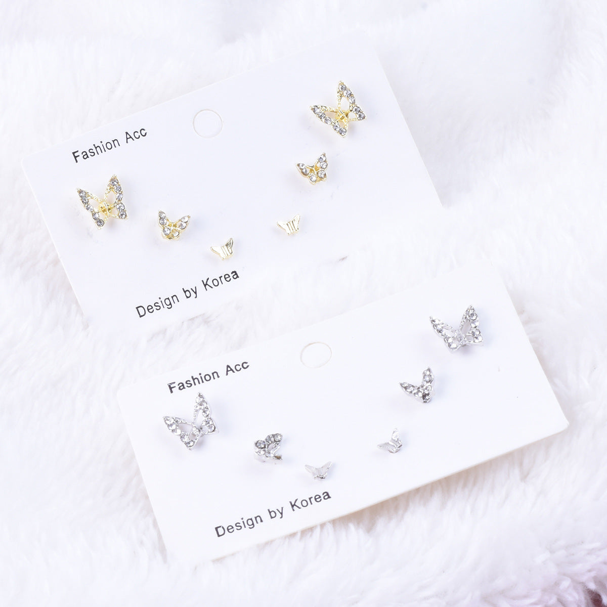 Sweet Butterfly Stud Earrings For Unisex In Gold Zinc Alloy With Zircon Inlay