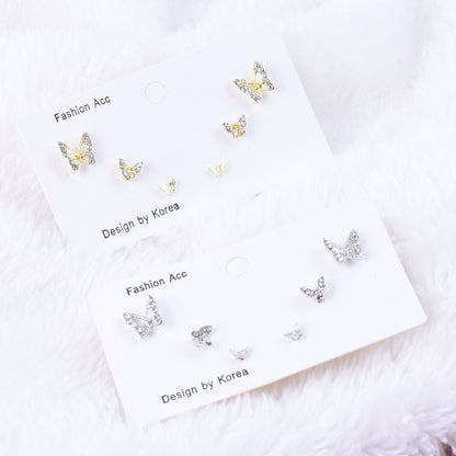 Sweet Butterfly Stud Earrings For Unisex In Gold Zinc Alloy With Zircon Inlay