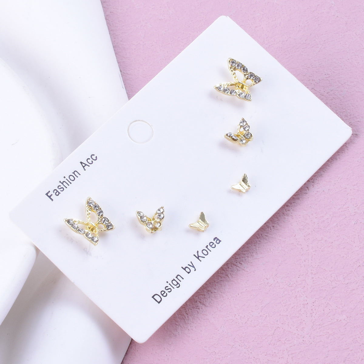 Sweet Butterfly Stud Earrings For Unisex In Gold Zinc Alloy With Zircon Inlay