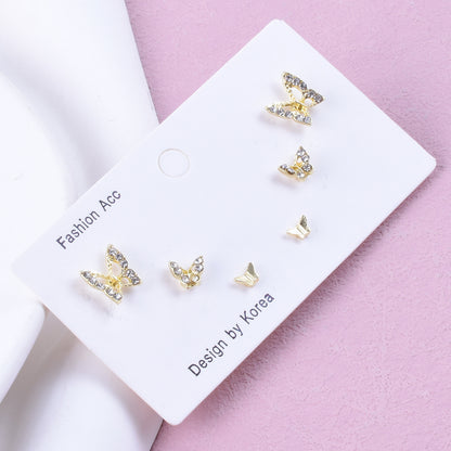 Sweet Butterfly Stud Earrings For Unisex In Gold Zinc Alloy With Zircon Inlay