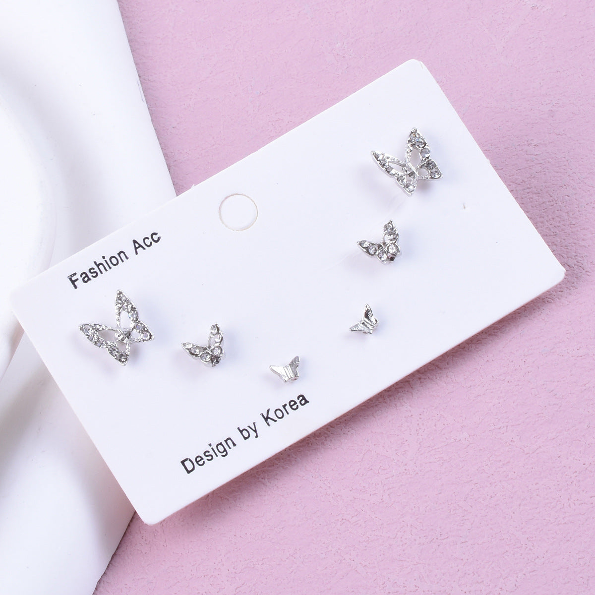 Sweet Butterfly Stud Earrings For Unisex In Gold Zinc Alloy With Zircon Inlay