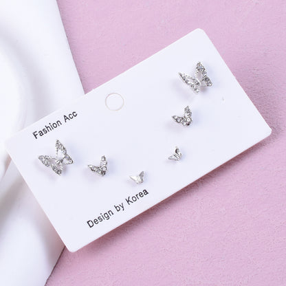 Sweet Butterfly Stud Earrings For Unisex In Gold Zinc Alloy With Zircon Inlay