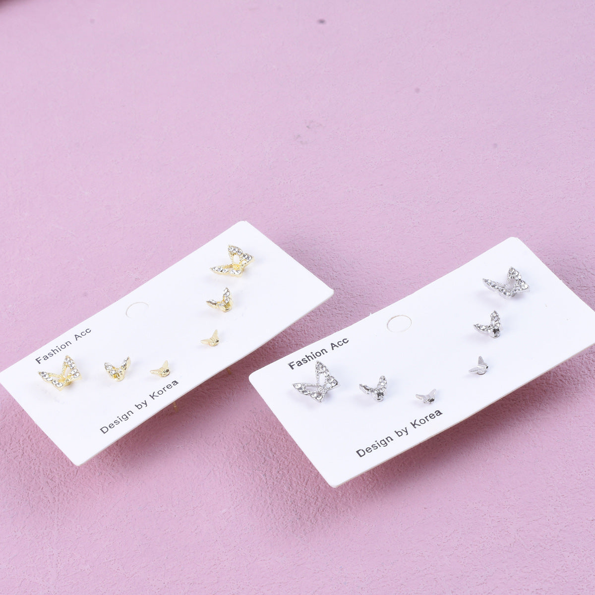Sweet Butterfly Stud Earrings For Unisex In Gold Zinc Alloy With Zircon Inlay