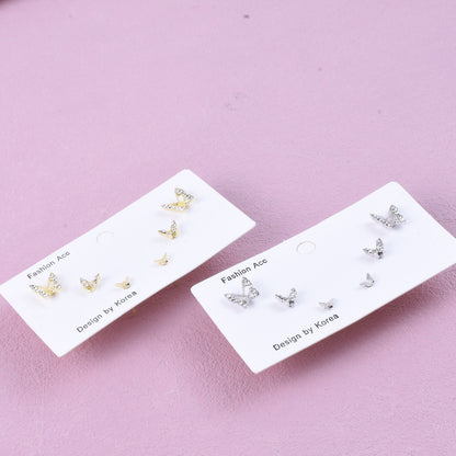 Sweet Butterfly Stud Earrings For Unisex In Gold Zinc Alloy With Zircon Inlay