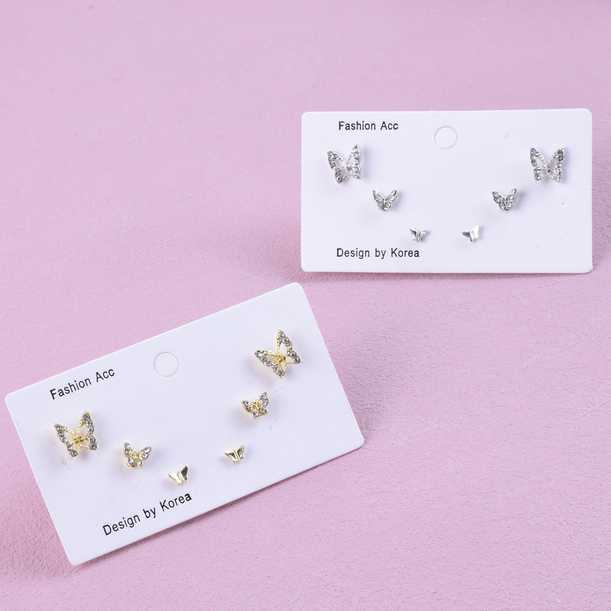 Sweet Butterfly Stud Earrings For Unisex In Gold Zinc Alloy With Zircon Inlay