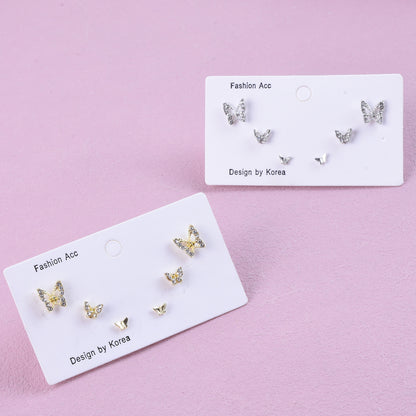 Sweet Butterfly Stud Earrings For Unisex In Gold Zinc Alloy With Zircon Inlay