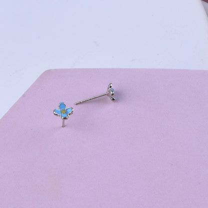 Sweet Blue Flower Earrings For Unisex, Electroplated Alloy Jewelry