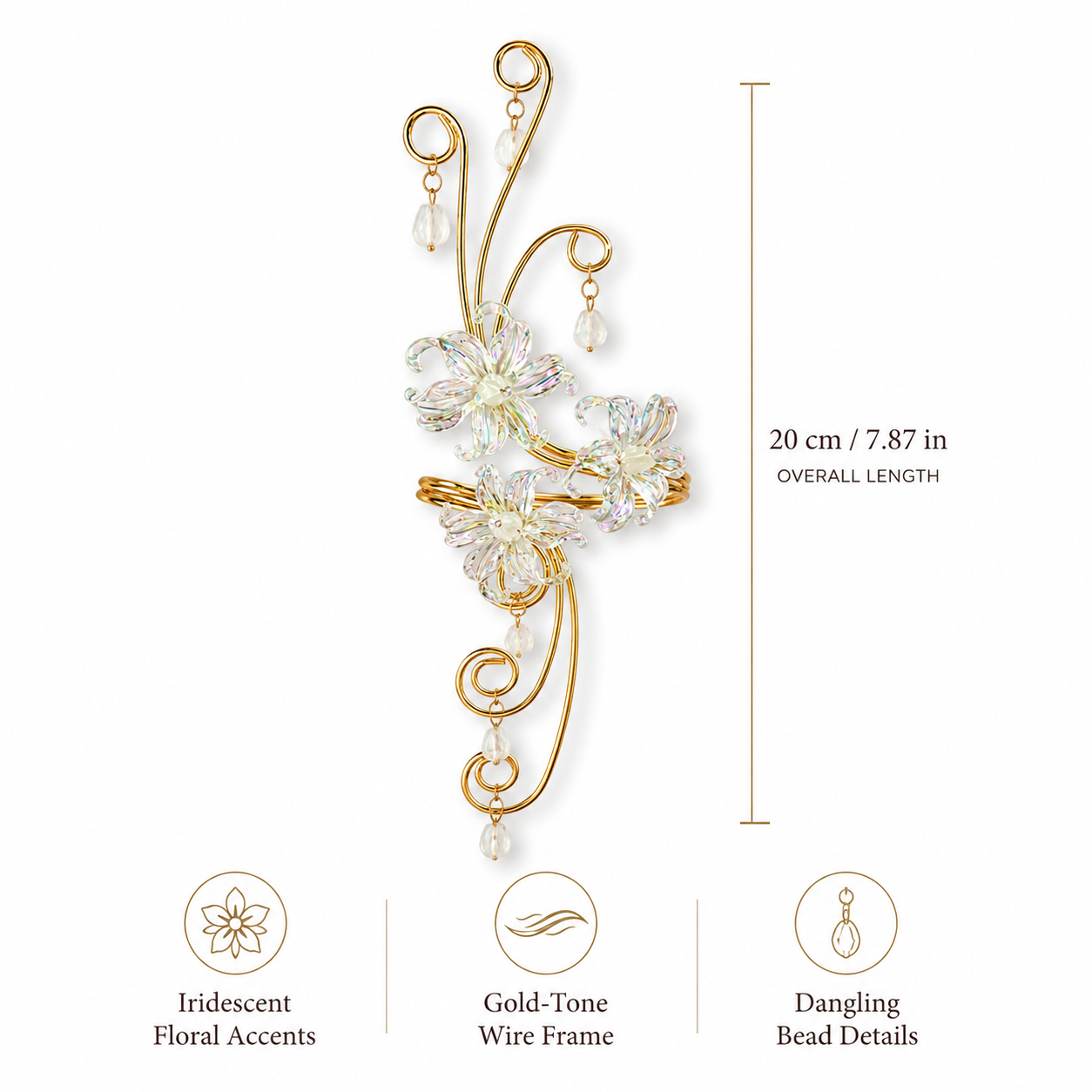 Handmade Bohemian Flowers Arm Bracelet For Women In Gold Iron With Acrylic Inlay
