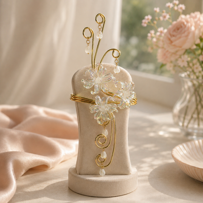 Handmade Bohemian Flowers Arm Bracelet For Women In Gold Iron With Acrylic Inlay
