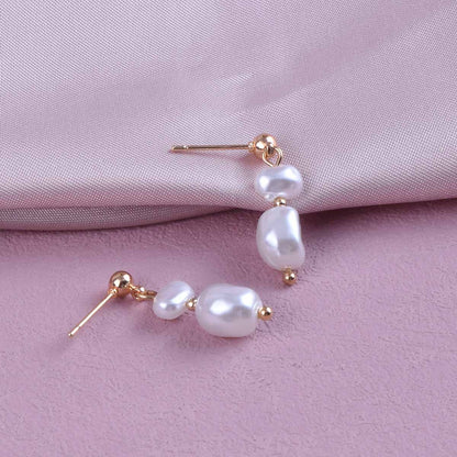 Sweet Geometric Clip Earrings In Electroplated Alloy With Artificial Pearl Inlay, Unisex Design