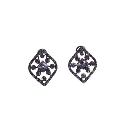 Sweet Rhombus Stud Earrings For Unisex Featuring Dyed Black Zinc Alloy With Crystal Inlay