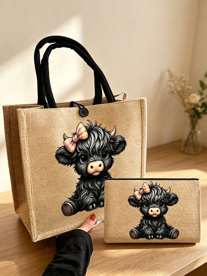 Unisex Leopard Print Polyester Shoulder Bag With Double Handle, Suitable For All Seasons
