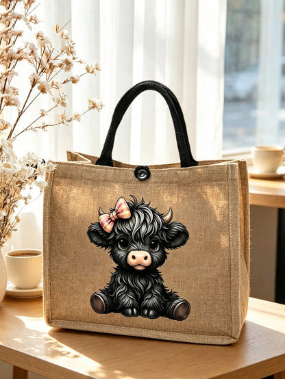 Unisex Leopard Print Polyester Shoulder Bag With Double Handle, Suitable For All Seasons