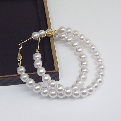 Exaggerated Circle Hoop Earrings In Alloy With Artificial Pearl Inlay, Electroplated Finish, Unisex Design