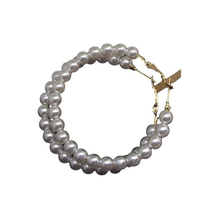Exaggerated Circle Hoop Earrings In Alloy With Artificial Pearl Inlay, Electroplated Finish, Unisex Design