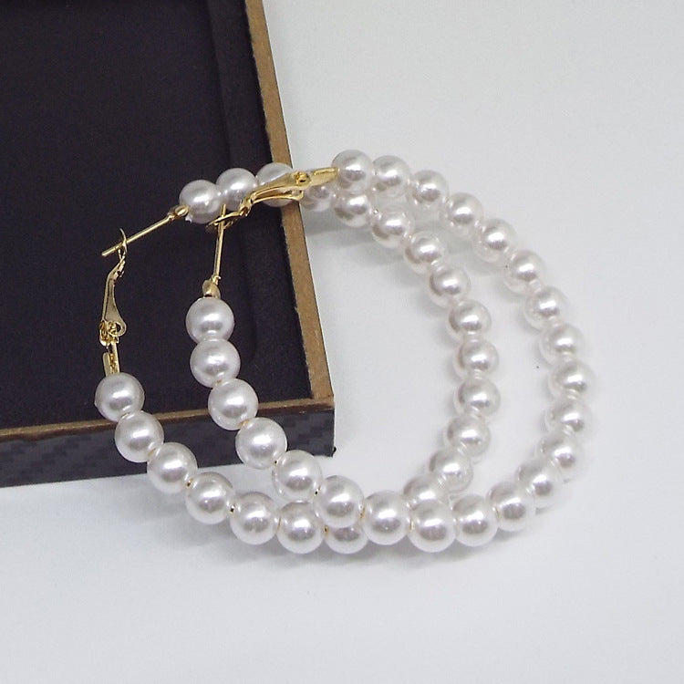 Exaggerated Circle Hoop Earrings In Alloy With Artificial Pearl Inlay, Electroplated Finish, Unisex Design