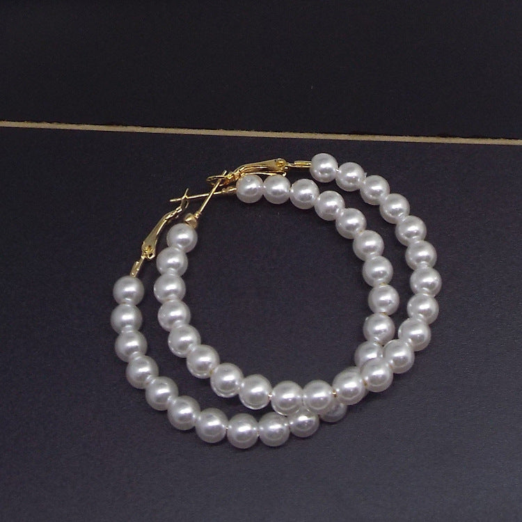 Exaggerated Circle Hoop Earrings In Alloy With Artificial Pearl Inlay, Electroplated Finish, Unisex Design