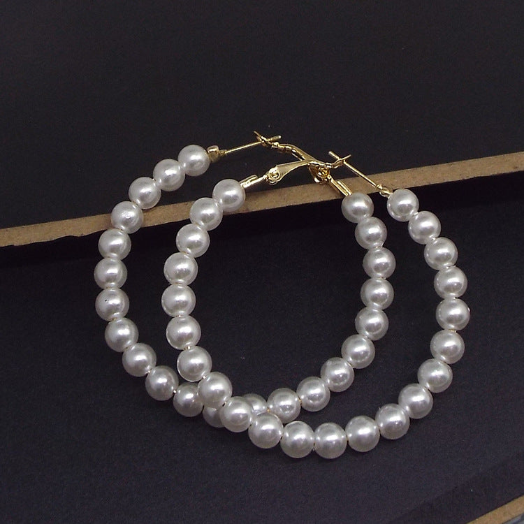 Exaggerated Circle Hoop Earrings In Alloy With Artificial Pearl Inlay, Electroplated Finish, Unisex Design