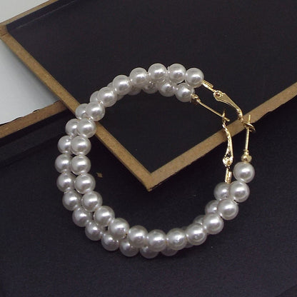 Exaggerated Circle Hoop Earrings In Alloy With Artificial Pearl Inlay, Electroplated Finish, Unisex Design