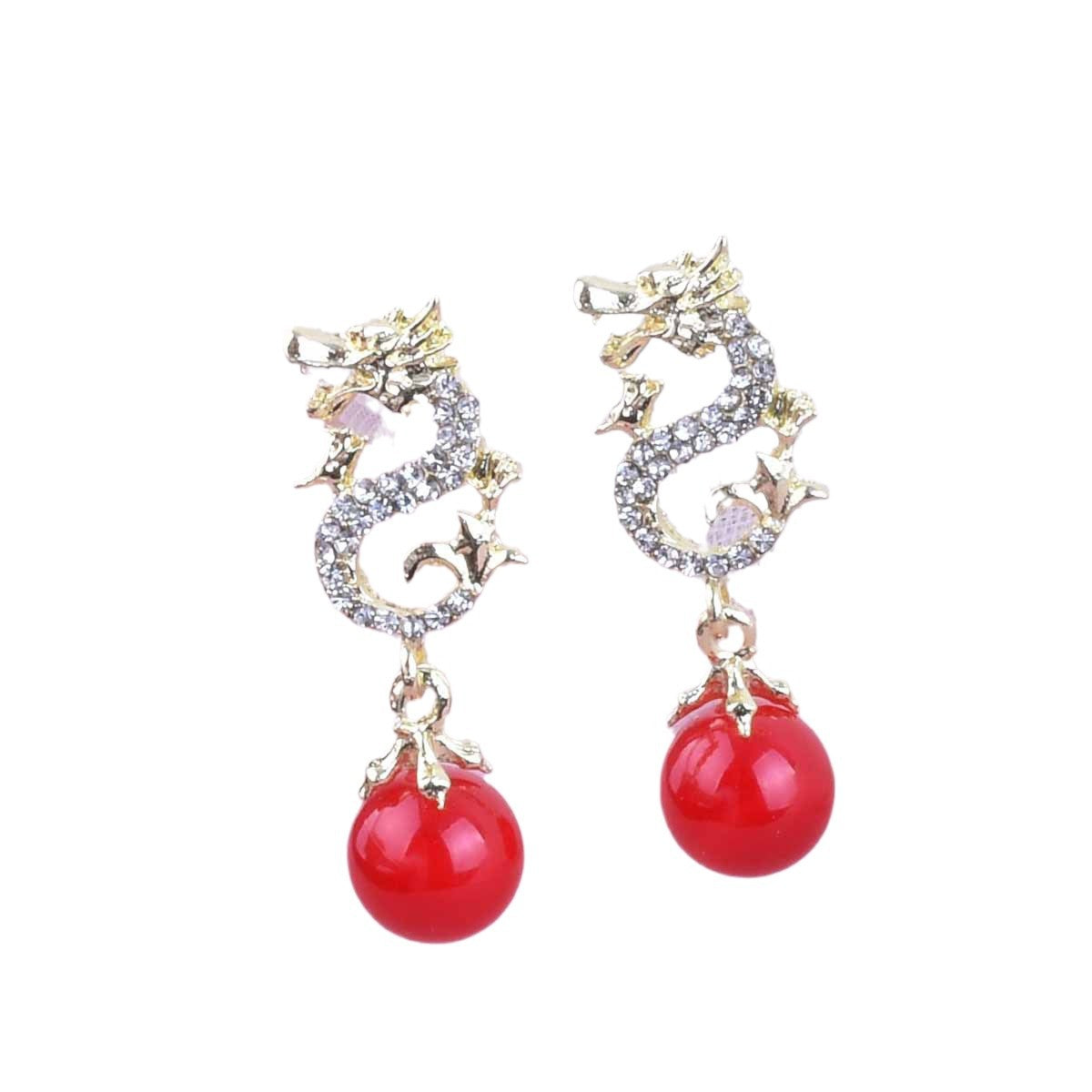 Gold Dragon Stud Earrings In Zinc Alloy With Rhinestones, Unisex Design