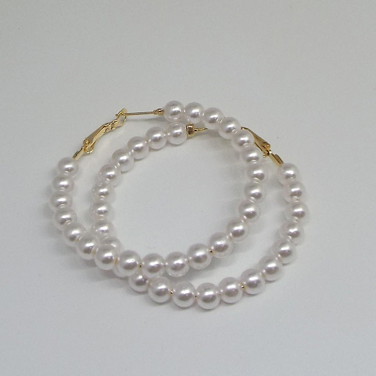 Exaggerated Circle Hoop Earrings In Alloy With Artificial Pearl Inlay, Electroplated Finish, Unisex Design