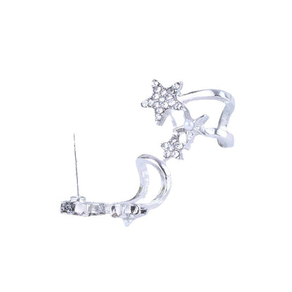 Sweet Silver Star Stud Earrings With Artificial Pearl Inlay, Alloy Material, Unisex Design