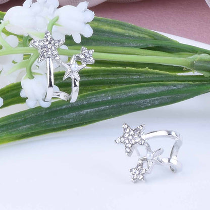 Sweet Silver Star Stud Earrings With Artificial Pearl Inlay, Alloy Material, Unisex Design