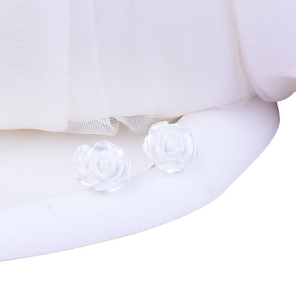 Rose Stud Earrings For Unisex Featuring Zinc Alloy Material In Sweet Style, Available In White