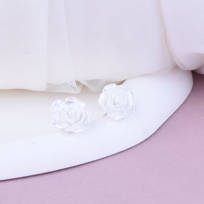 Rose Stud Earrings For Unisex Featuring Zinc Alloy Material In Sweet Style, Available In White