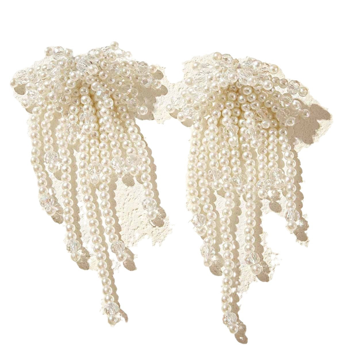 Sweet White Beaded Flower Earrings In Alloy, Unisex Design For Everyday Wear