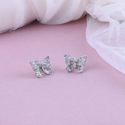 Sweet Blue Butterfly Stud Earrings For Unisex, Electroplated Alloy With Crystal Inlay