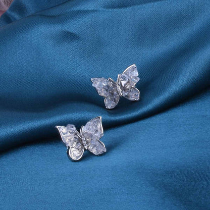Sweet Blue Butterfly Stud Earrings For Unisex, Electroplated Alloy With Crystal Inlay
