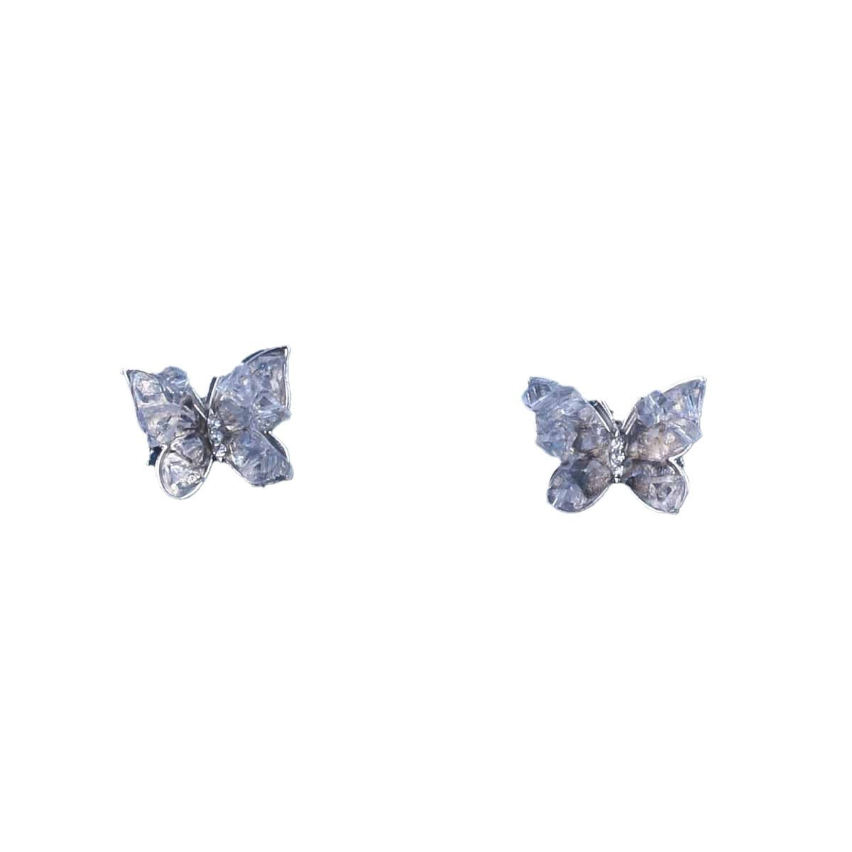 Sweet Blue Butterfly Stud Earrings For Unisex, Electroplated Alloy With Crystal Inlay