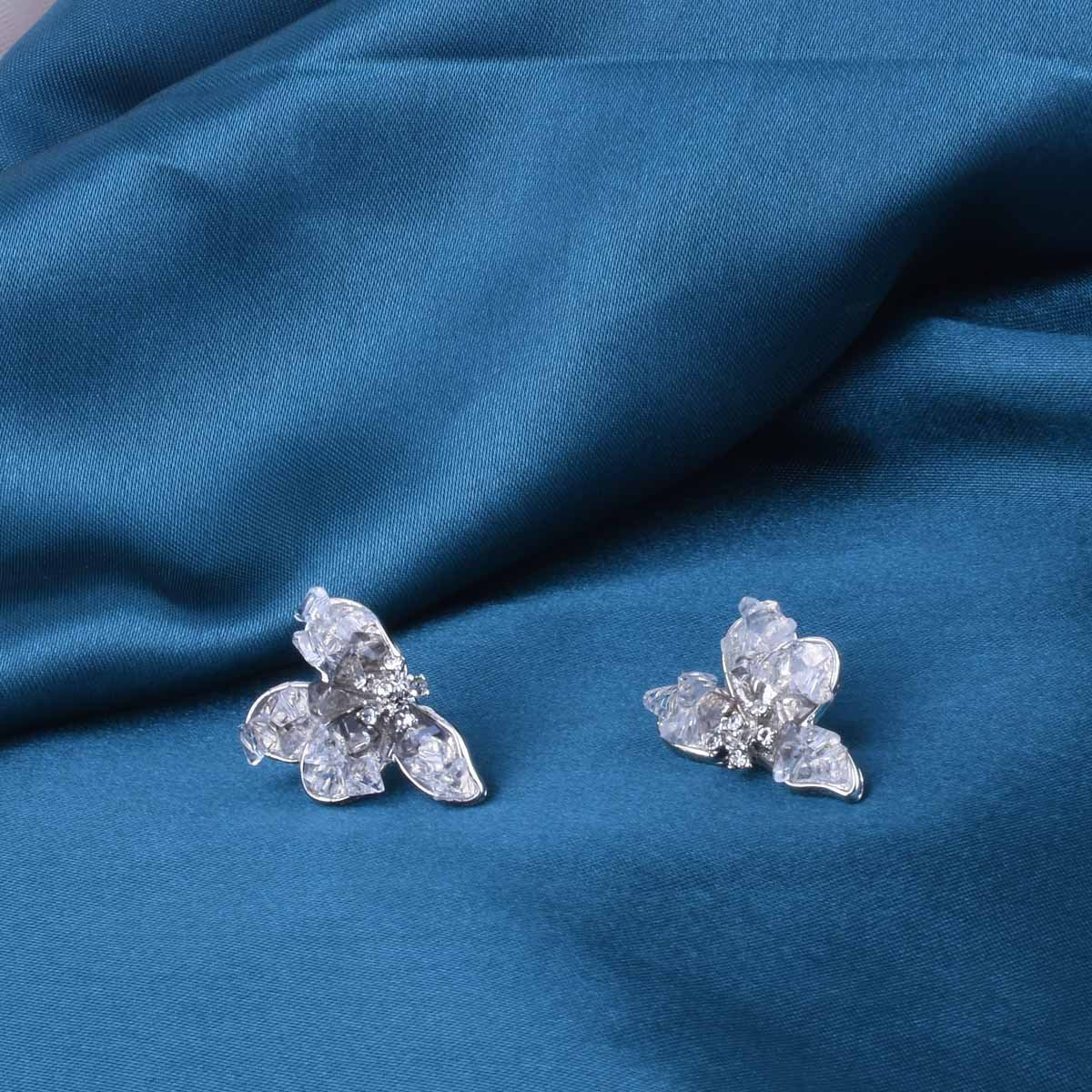 Sweet Blue Butterfly Stud Earrings For Unisex, Electroplated Alloy With Crystal Inlay