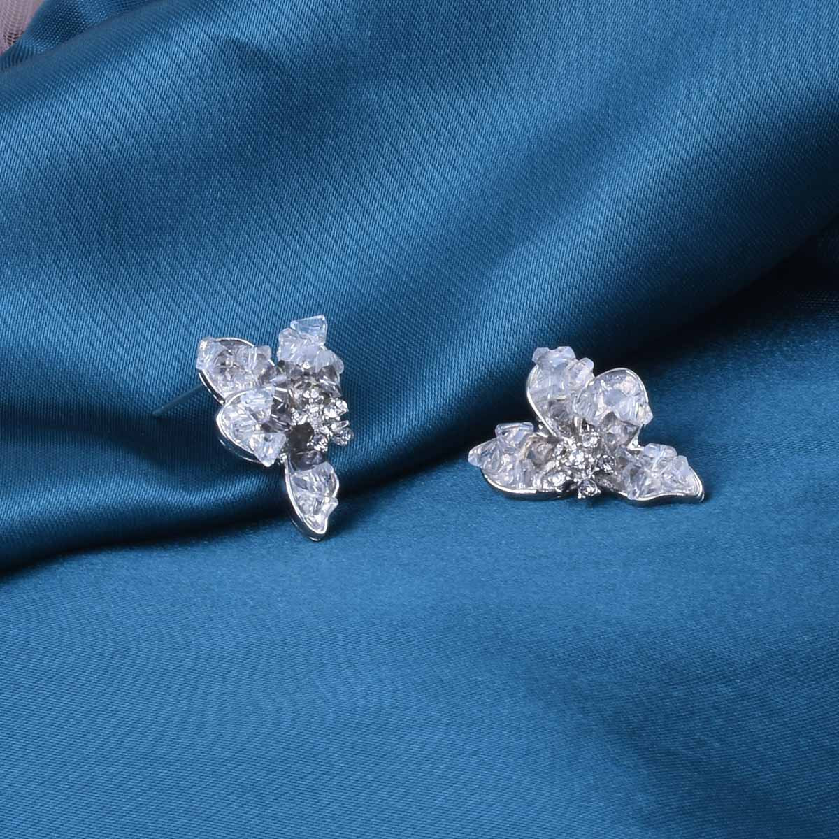 Sweet Blue Butterfly Stud Earrings For Unisex, Electroplated Alloy With Crystal Inlay