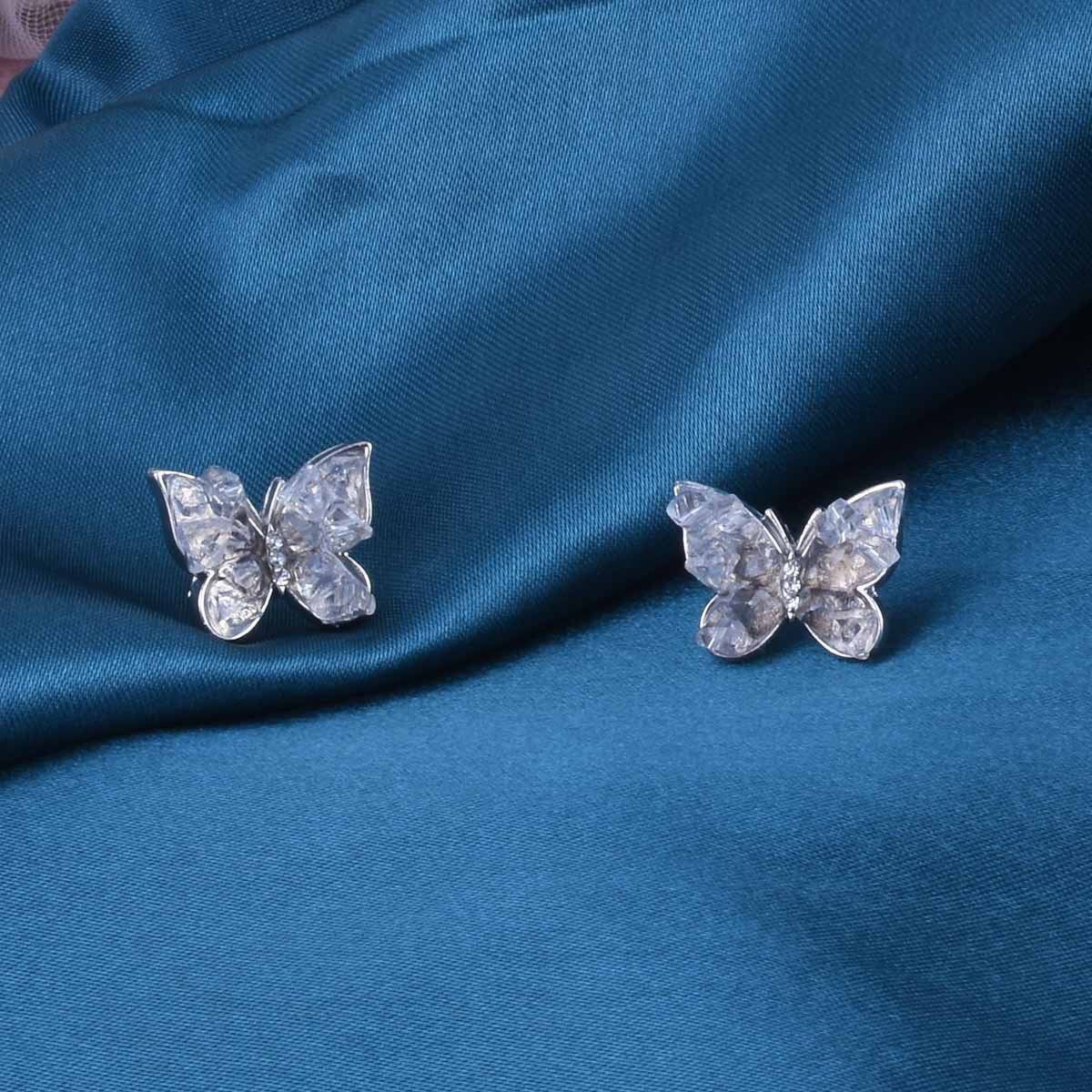 Sweet Blue Butterfly Stud Earrings For Unisex, Electroplated Alloy With Crystal Inlay
