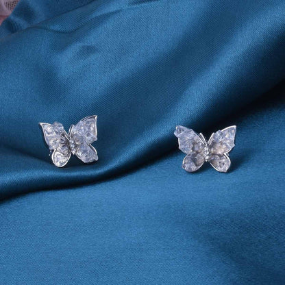 Sweet Blue Butterfly Stud Earrings For Unisex, Electroplated Alloy With Crystal Inlay
