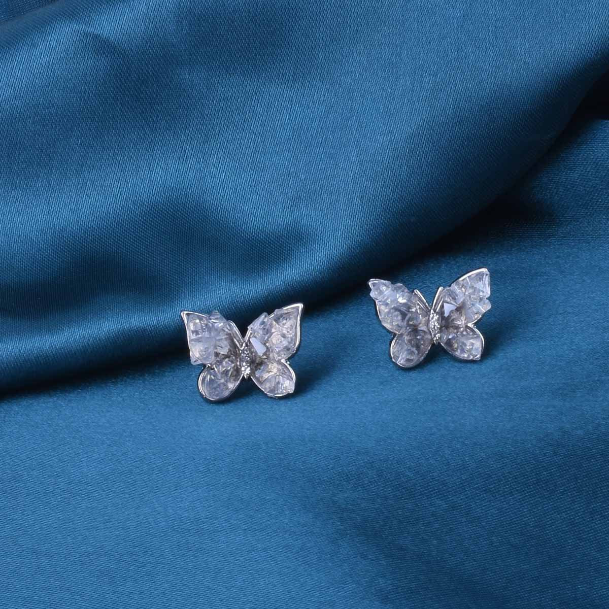 Sweet Blue Butterfly Stud Earrings For Unisex, Electroplated Alloy With Crystal Inlay